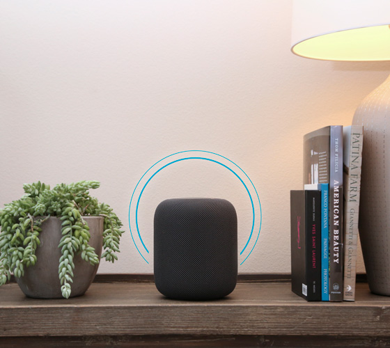 smart speaker on shelf