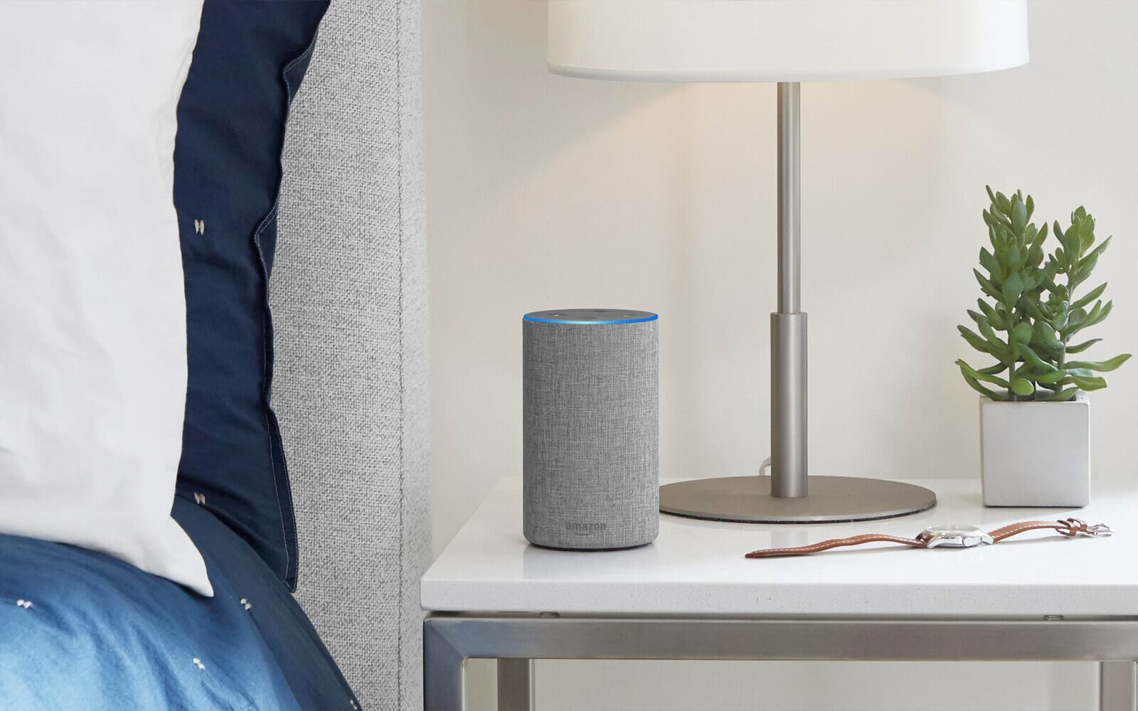 Alexa smart speaker on a night stand