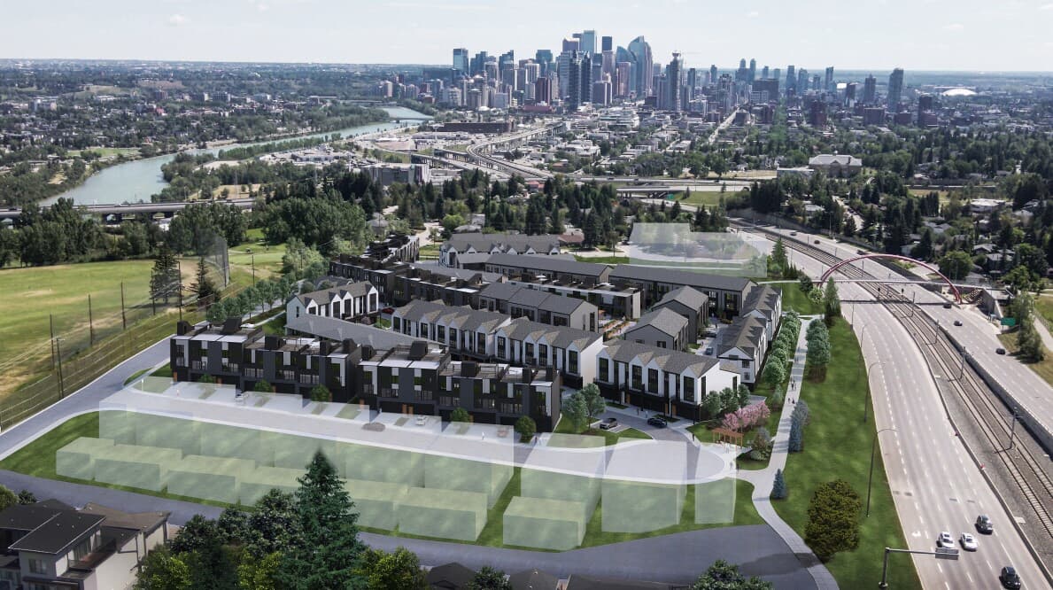 Rendering of Crown Park showing proximity to Downtown Calgary
