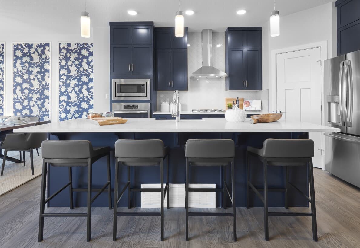Dark blue kitchen in Robson at The Orchards by Brookfield Residential in Edmonton, AB