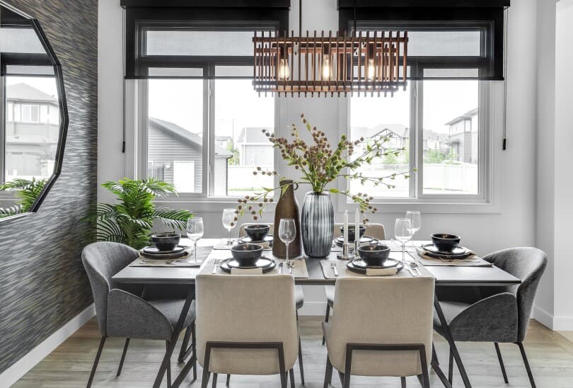 Styled dining table in Eton at Chappelle Gardens by Brookfield Residential in Edmonton, AB