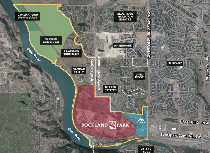 Location map of Rockland Park, a Brookfield Residential community in Calgary, Alberta 