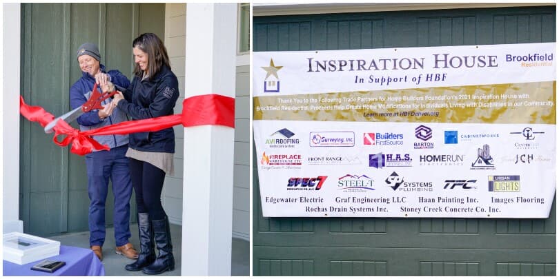 Ribbon cutting ceremony and trade partner sponsorship banner at the 2021 Inspiration House in Denver, CO