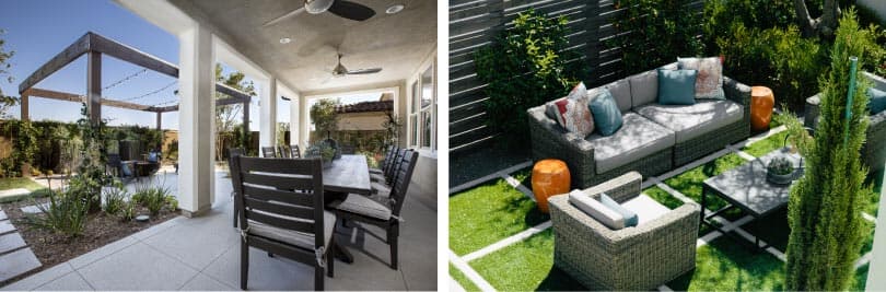 Set up sofas, armchairs and tables to create a flow and welcome guests into your outdoor living space.