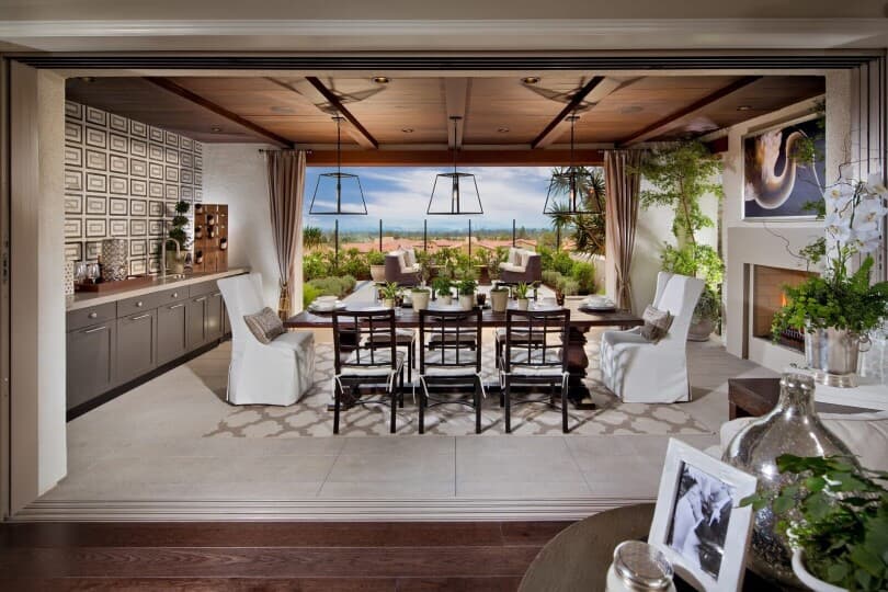 Covered outdoor living room at Residence 2 at La Vita at Orchard Hills in Irvine, CA