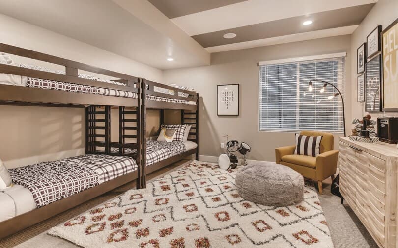 Basement kid bedroom in Villa Two at Barefoot Lakes in Firestone, CO