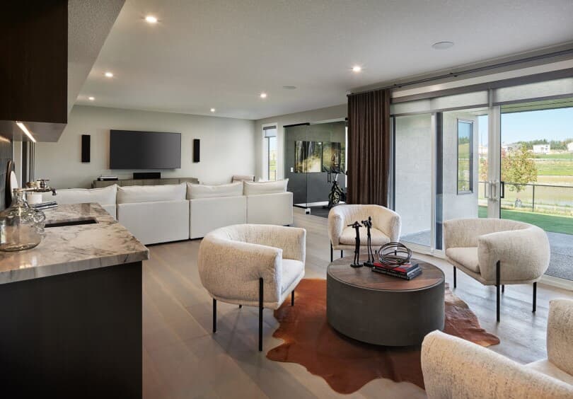 Basement living area in Palermo at Rockland Park by Brookfield Residential in Calgary, AB