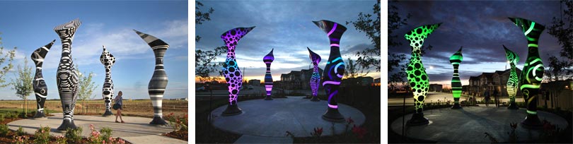 Animated art sculptures in the vibrant community of Paisley in Edmonton, Canada