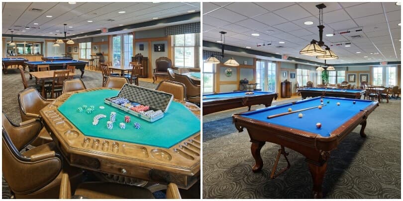 Game room at the Heritage Shores Clubhouse in Bridgeville, DE by Brookfield Residential