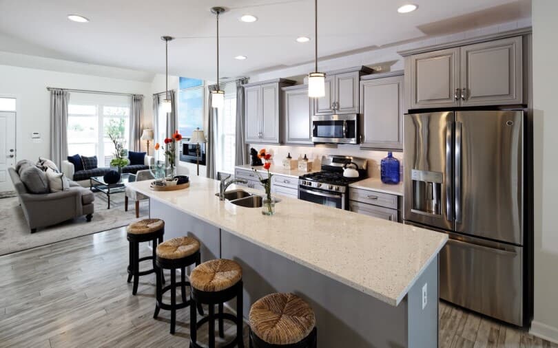 Gray tone kitchen in the Bridgeport II at Easton Village in Easton, MD by Brookfield Residential