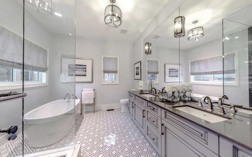 Bright white master ensuite in the Amethyst plan at Woodhaven in Aurora, ON by Brookfield Residential