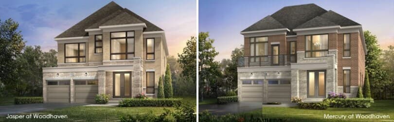Exterior rendering of the Jasper left and Mercury right at Woodhaven in Aurora, ON