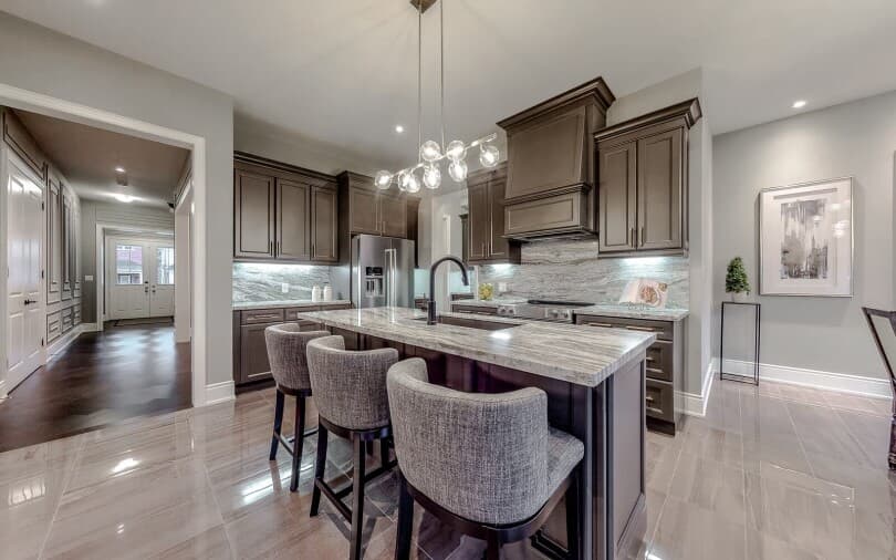 Wood tone kitchen in Amethyst at Woodhaven in Aurora, ON