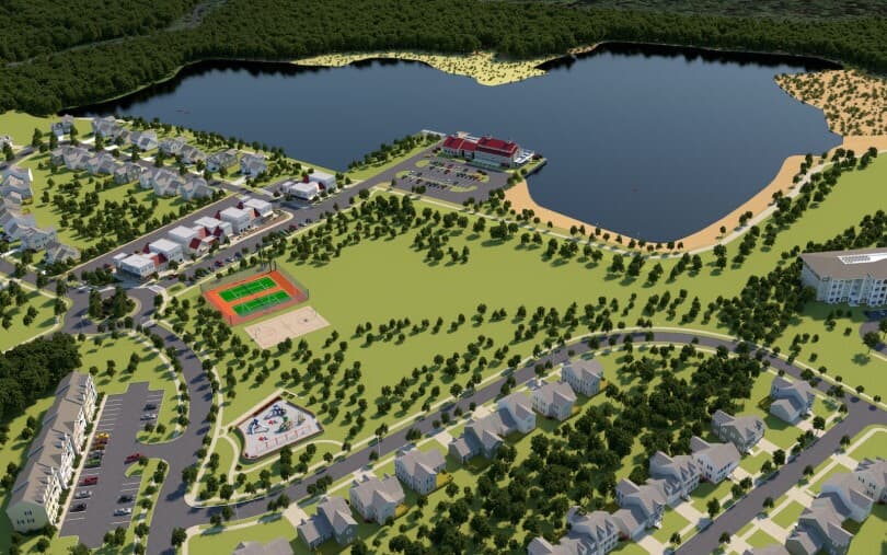 Aerial rendering of Lakeside at Trappe by Brookfield Residential in Trappe, MD