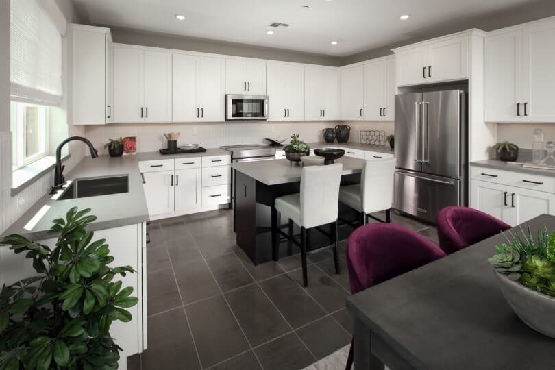 Bright white kitchen in Residence 5 at Chandler in Brentwood, CA