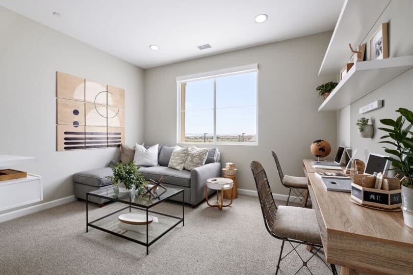 Desk space and loft in the Plan 3 at Indigo at Canvas Park at New Haven in Ontario Ranch, CA
