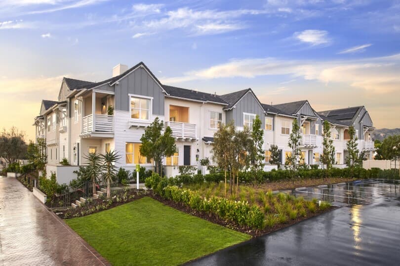 Exterior of the Bayberry townhomes at The Groves in Whittier, CA by Brookfield Residential