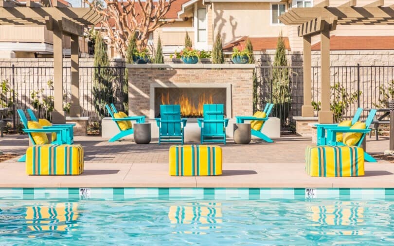 Fire pit and pool at Lantana@Beach in Stanton, CA by Brookfield Residential