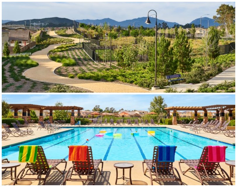 Walking trails and pool at Spencer's Crossing in Murrieta, CA