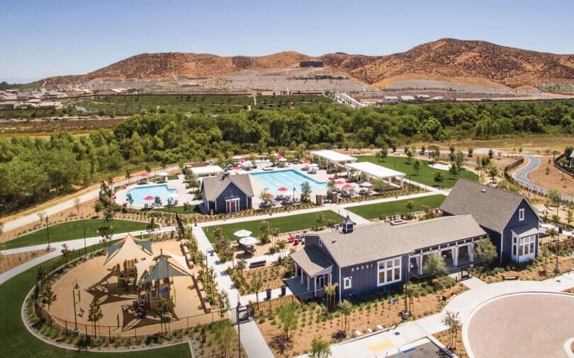 Aerial view of the amenities at Audie Murphy Ranch in Menifee, CA by Brookfield Residential