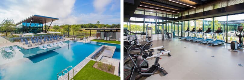 Union Park | L: Pool; R: Fitness Center | Easton Park in Southeast Austin, Texas | Brookfield Residential 