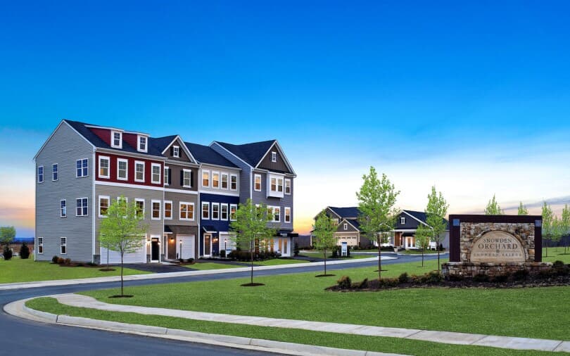 Exterior of homes in the Townhome Collection at Snowden Bridge in Stephenson, VA by Brookfield Residential